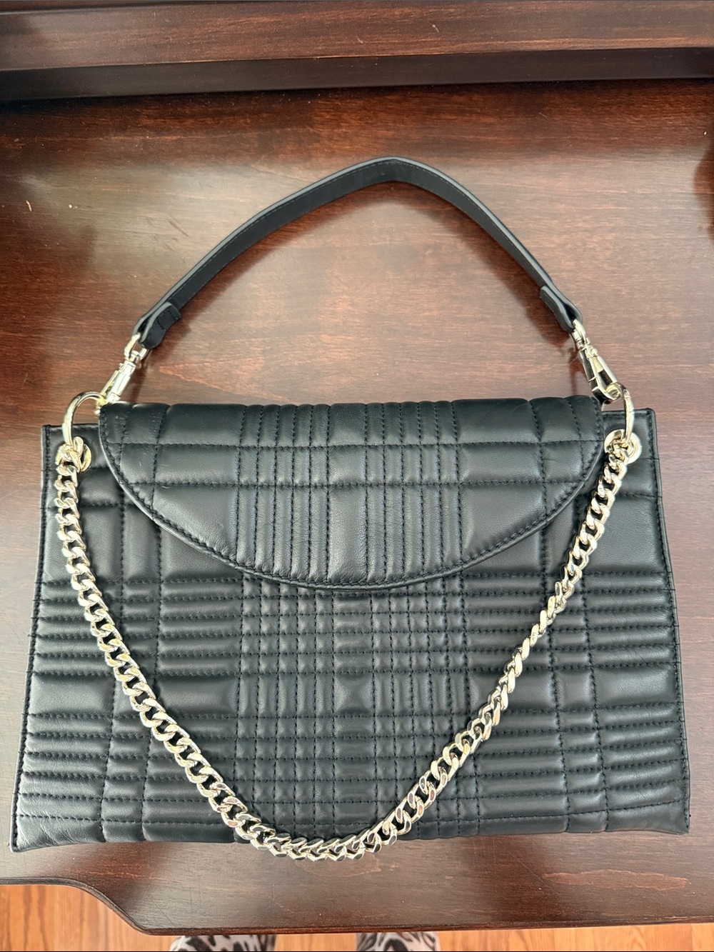 Vince Camuto Black Quilted Shoulder Bag with Gold Chain